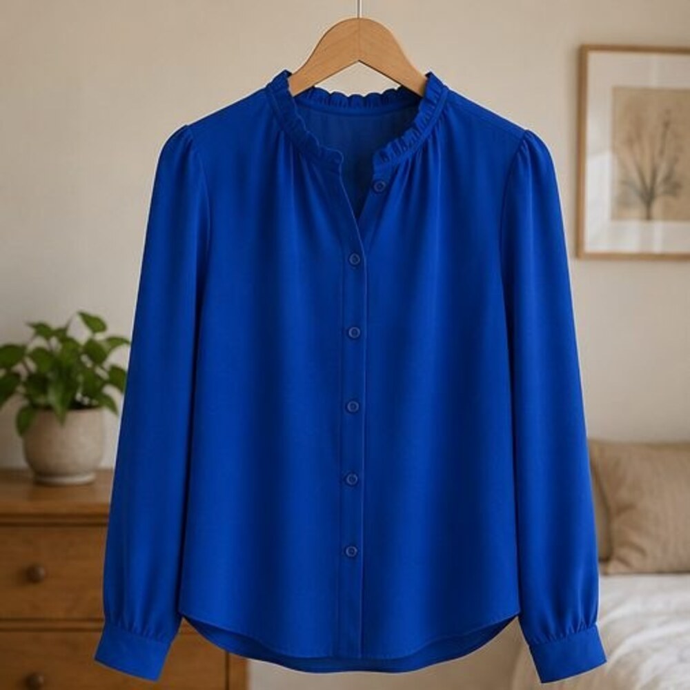 Cobalt Ruffle Collar Blouse